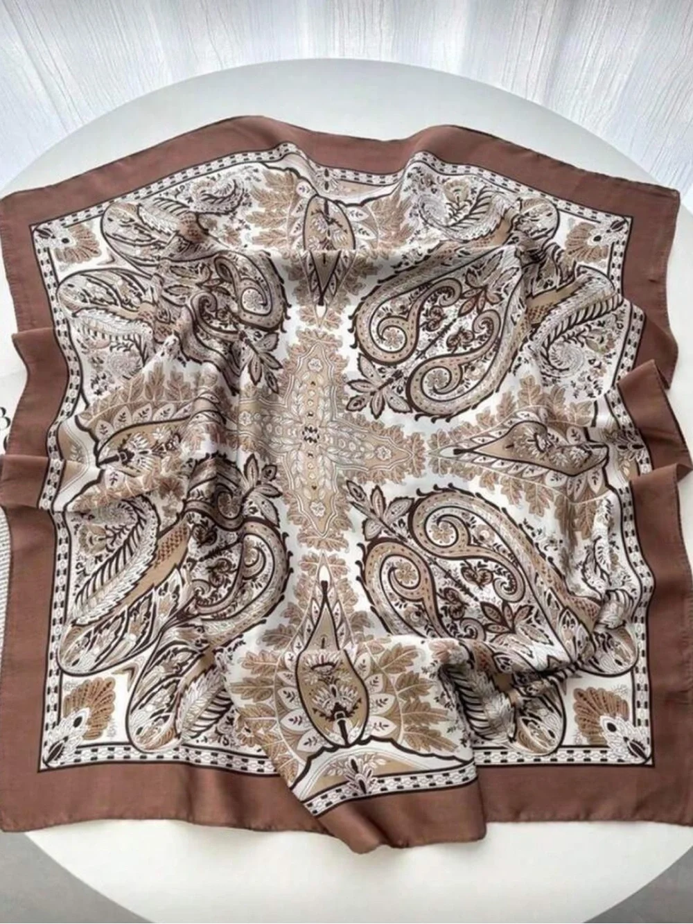 Elegant Paisley Neck Scarf - Taupe & White